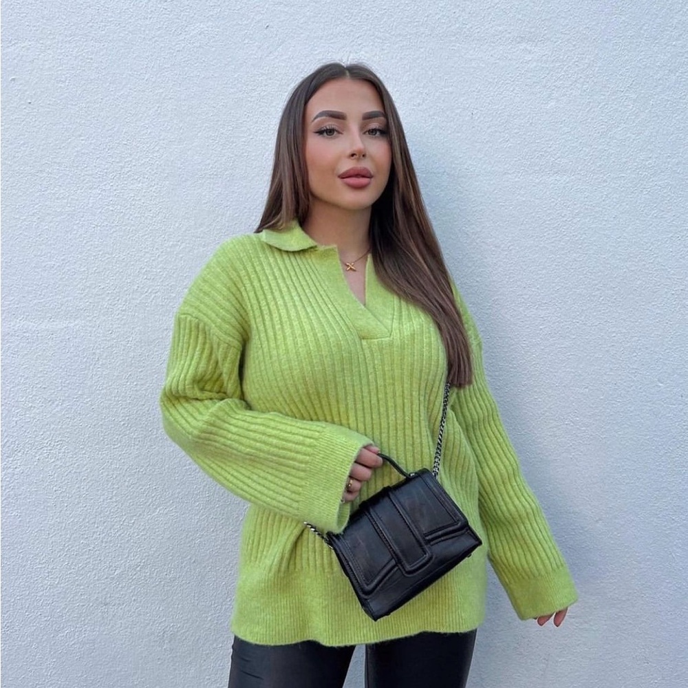 Zara sweater oversize cozy cardigan vneck ribbed collar